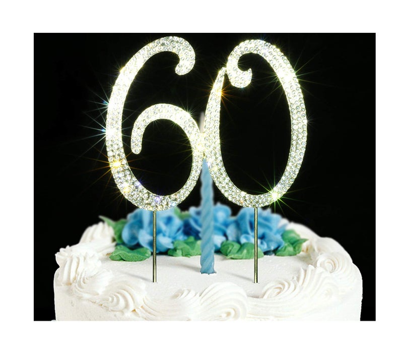Scotamalone 60 Cake Topper | Premium Bling Rhinestone Diamond Gems | 50th Birthday or Anniversary Party Decoration Ideas | Quality Metal Alloy | Perfect Keepsake - Image 1
